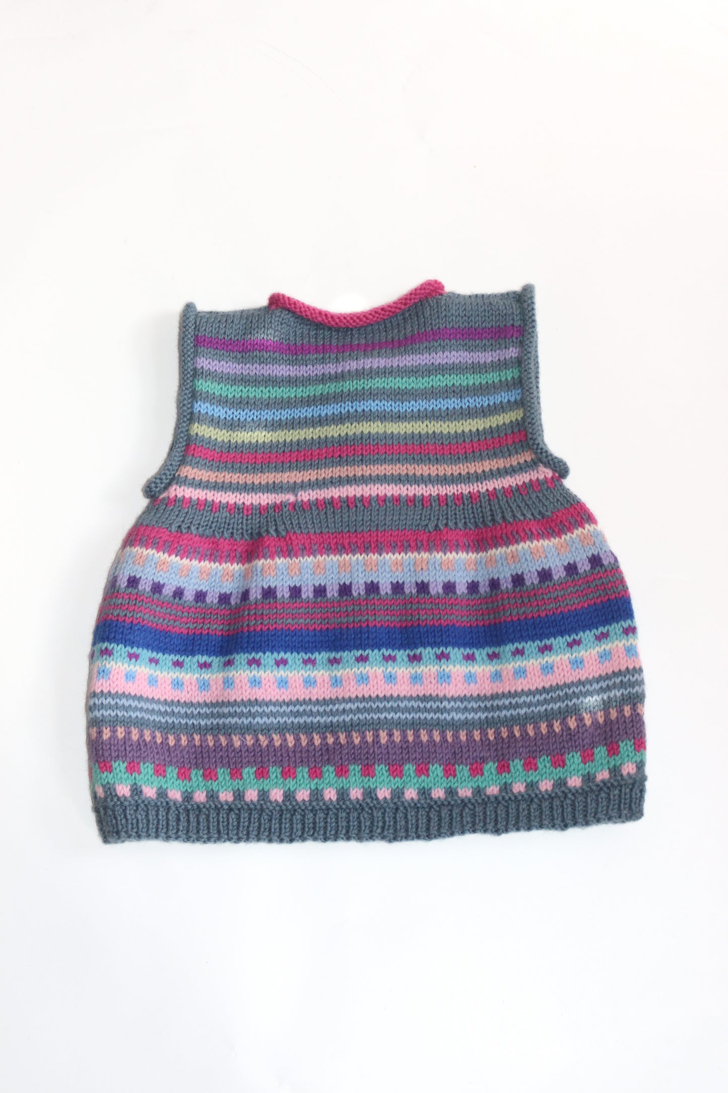 Patterned Striped Hand-Knitted Vest | 3-5y