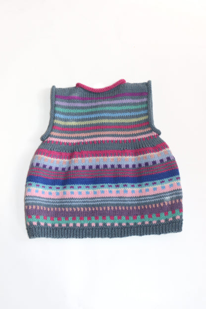 Patterned Striped Hand-Knitted Vest | 3-5y