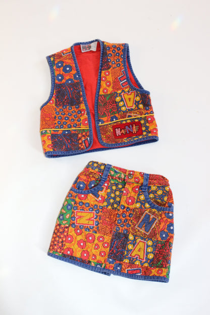 Vintage Patchwork Floral Vest Skirt Set | 2-4y