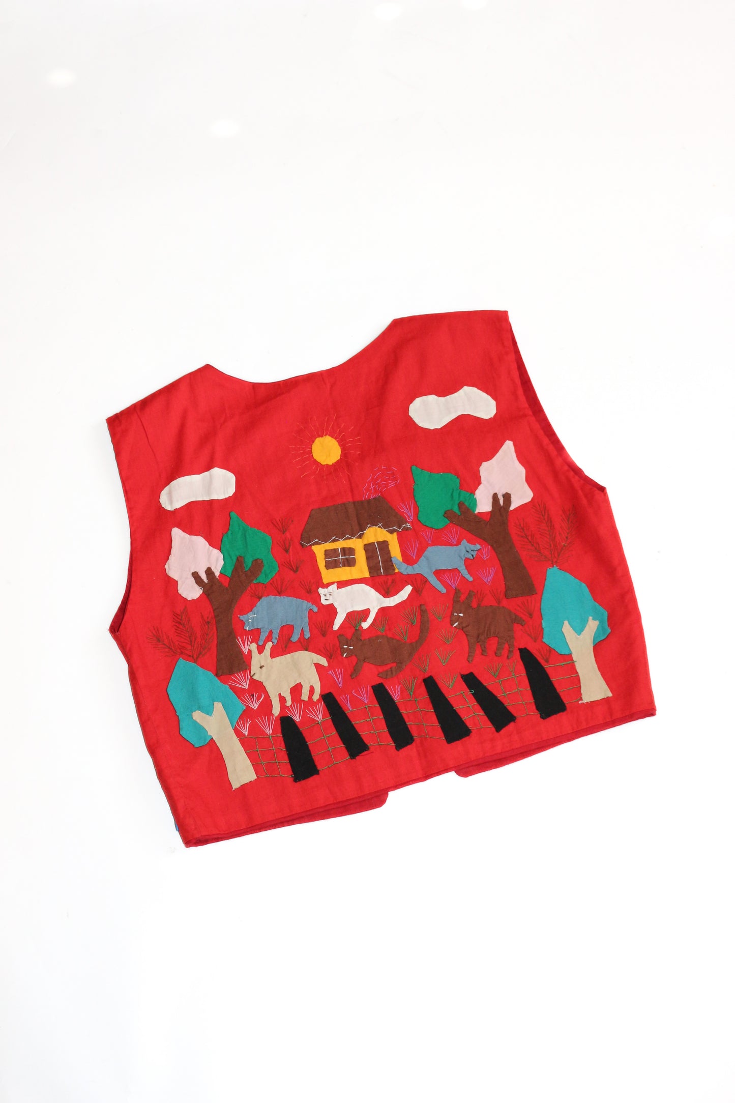 Vintage Animal Scene Hand Made Cotton Waistcoat Vest | 5-7y