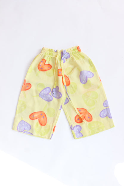 Vintage Heart Print Wide-Leg Culottes/Long Shorts | 12m-2y