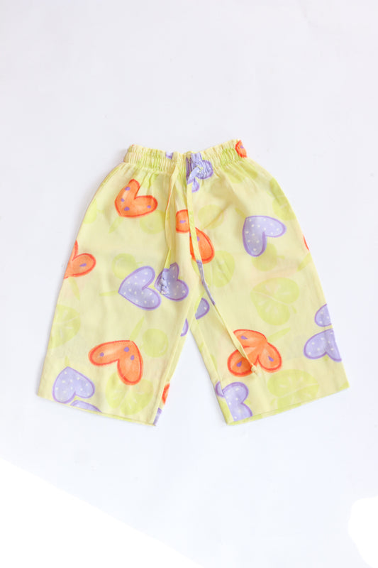 Vintage Heart Print Wide-Leg Culottes/Long Shorts | 12m-2y