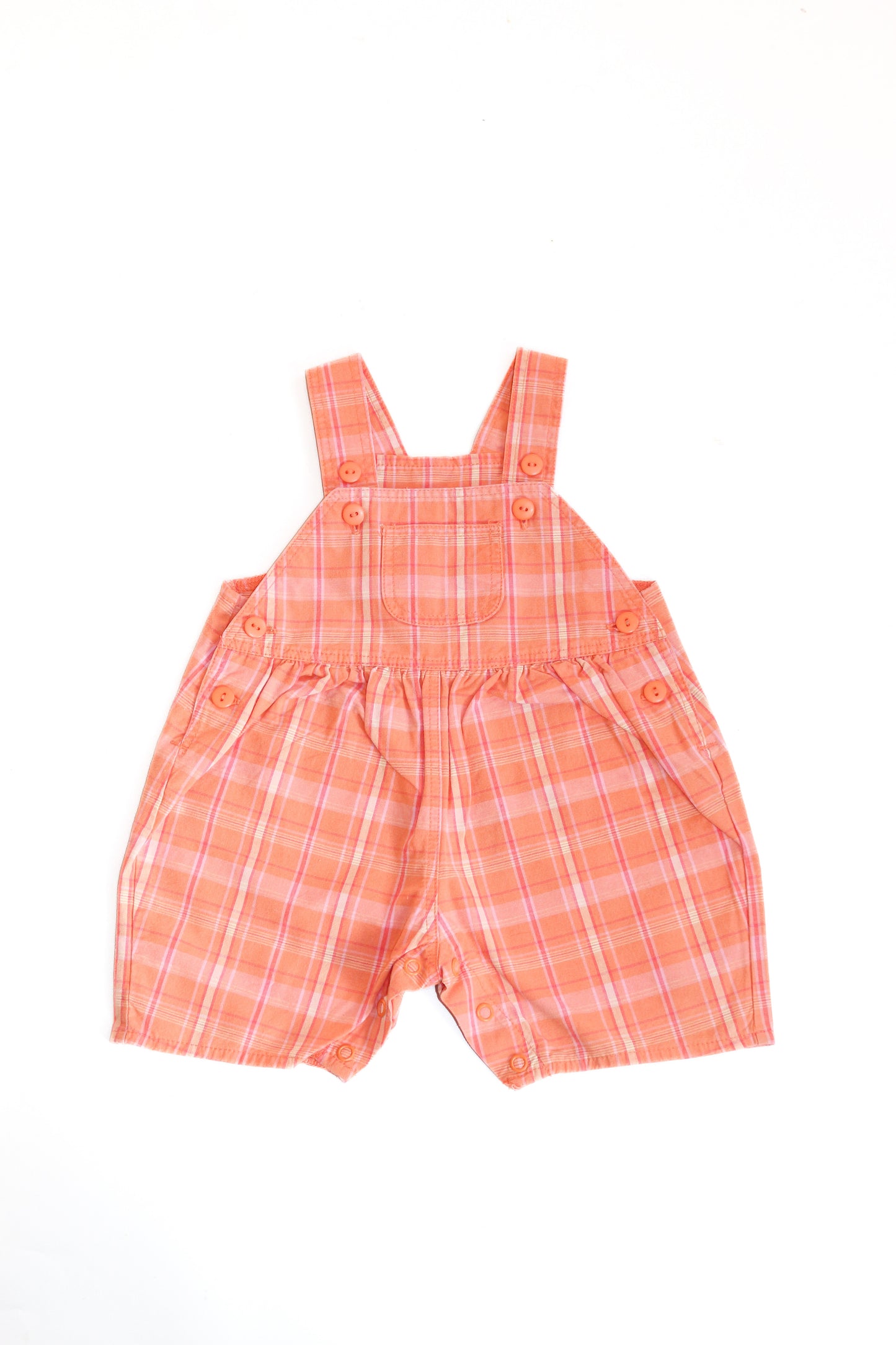 Vintage Peach Plaid Shortalls | 0-3m