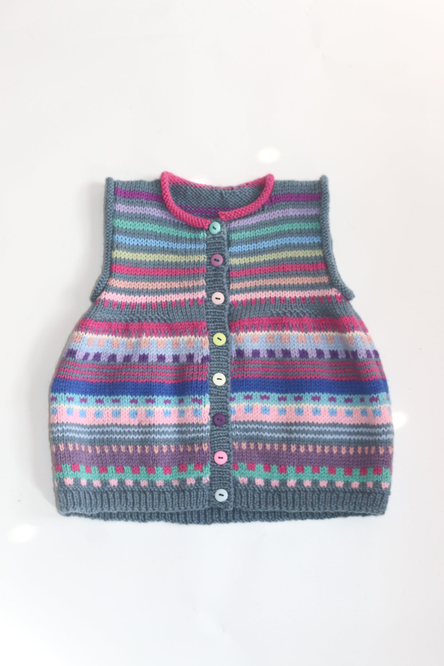 Patterned Striped Hand-Knitted Vest | 3-5y