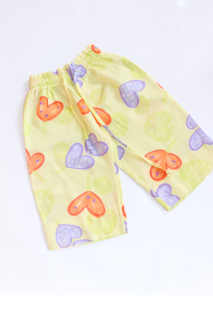 Vintage Heart Print Wide-Leg Culottes/Long Shorts | 12m-2y