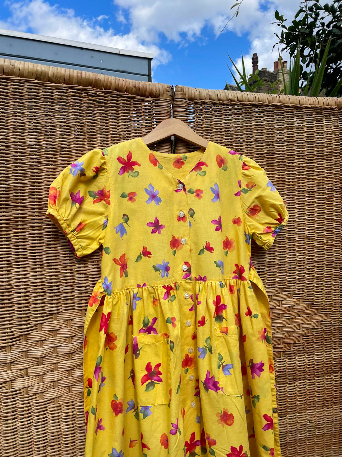Vintage Floral Yellow Watercolour Dress | 6-7y