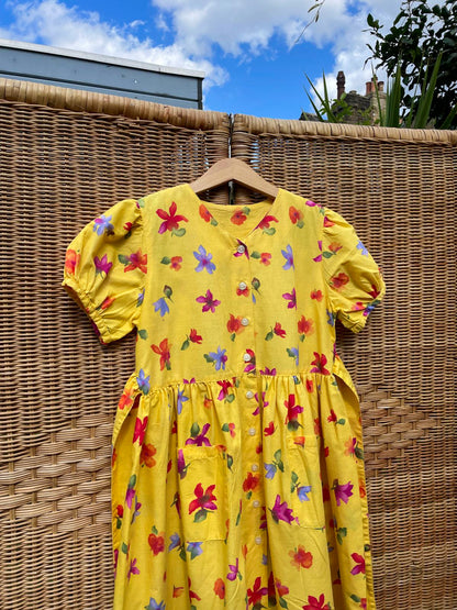 Vintage Floral Yellow Watercolour Dress | 6-7y