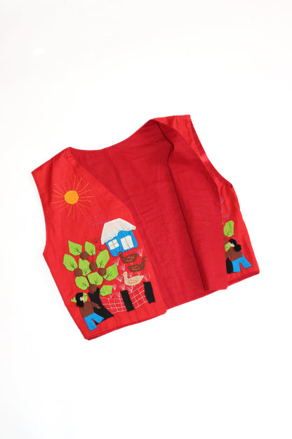 Vintage Animal Scene Hand Made Cotton Waistcoat Vest | 5-7y