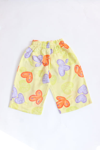 Vintage Heart Print Wide-Leg Culottes/Long Shorts | 12m-2y