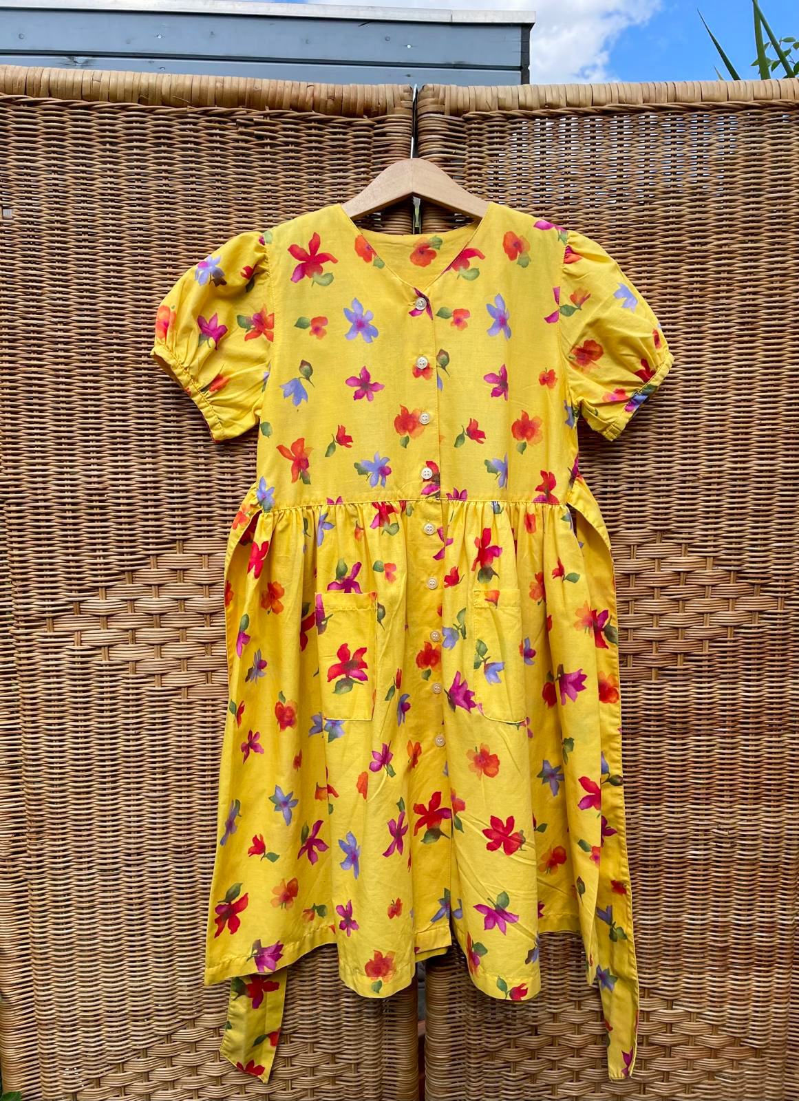 Vintage Floral Yellow Watercolour Dress | 6-7y
