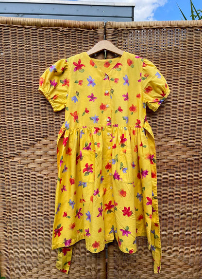 Vintage Floral Yellow Watercolour Dress | 6-7y