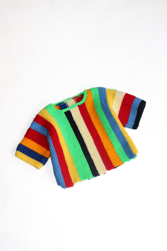 Colourful Striped Short-Sleeved Knitted T-Shirt | 12-18m