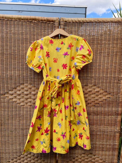Vintage Floral Yellow Watercolour Dress | 6-7y