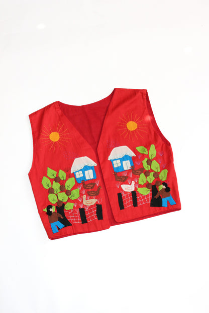 Vintage Animal Scene Hand Made Cotton Waistcoat Vest | 5-7y