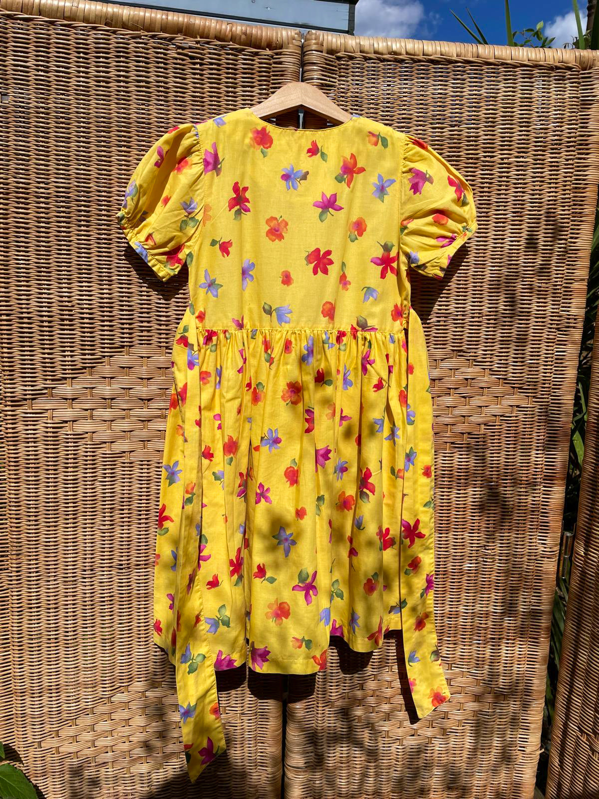 Vintage Floral Yellow Watercolour Dress | 6-7y
