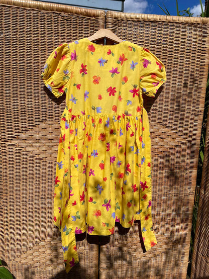 Vintage Floral Yellow Watercolour Dress | 6-7y