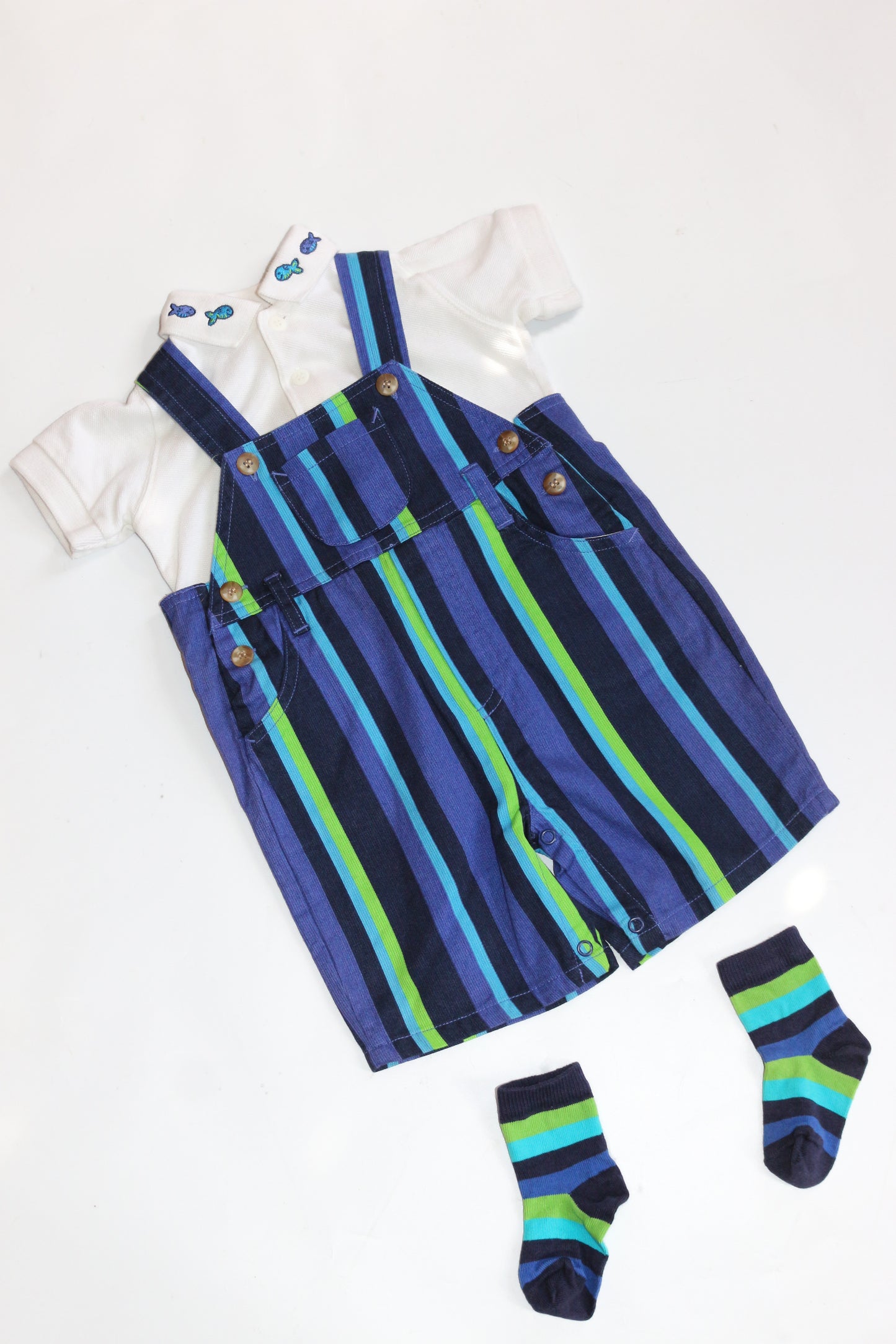 Vintage Striped Shortall 3 Piece Set | 3-6m