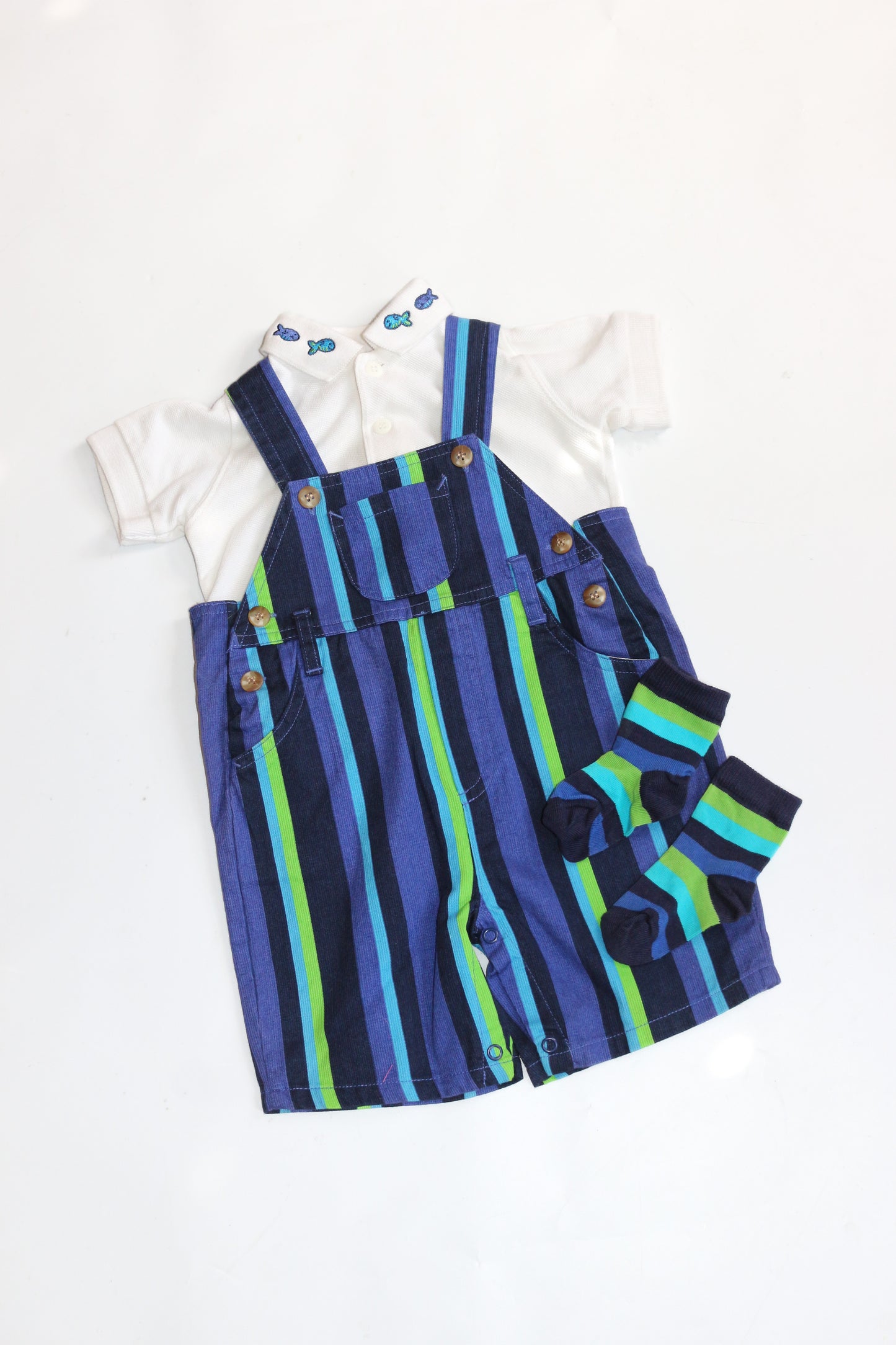 Vintage Striped Shortall 3 Piece Set | 3-6m